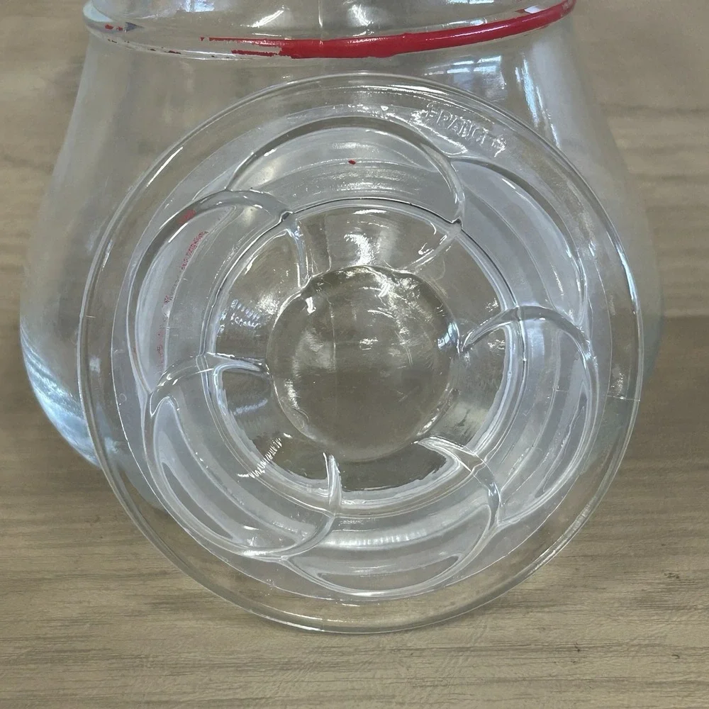 Verreries Du Gier Glass Canister France Juice Jar Flower shaped Lid Clear / Red